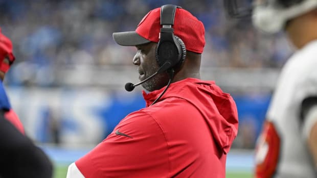 Todd Bowles watches from the sidelines during a game against the Detroit Lions.